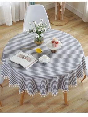 Meioro Round Stripe Tassel Tablecloth